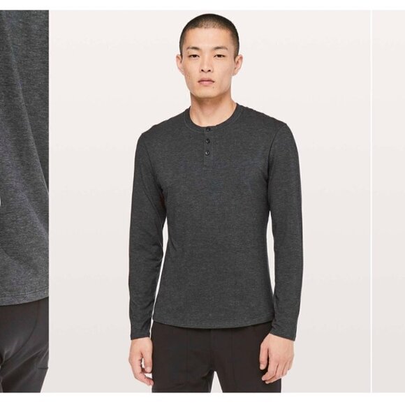 ❤️ Lululemon 5 years basic long sleeves Henley in dark heather gray Size XXL A93 - Picture 1 of 9